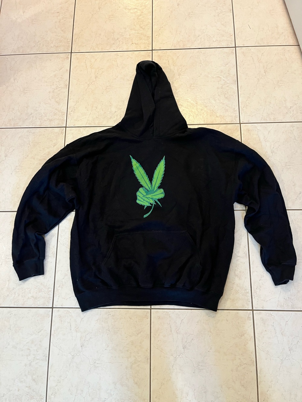 Zumiez Black Hoodie with Green Leaf Graphic - Men's Sweater